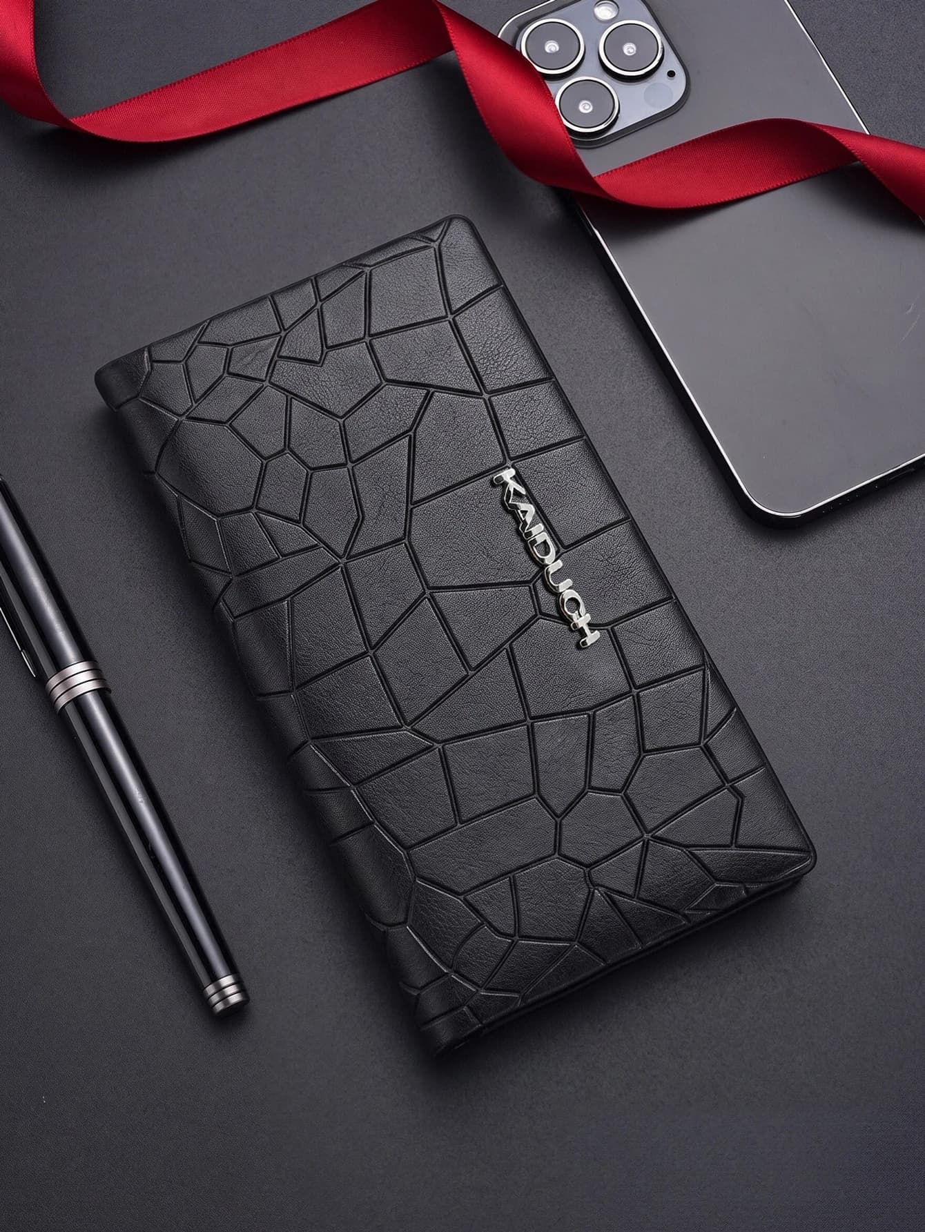 Men Geometric Stone Pattern PU Leather Zip Clutch Wallet, Large Capacity Wristlet Handbag with Card Slots Hidden Pocket