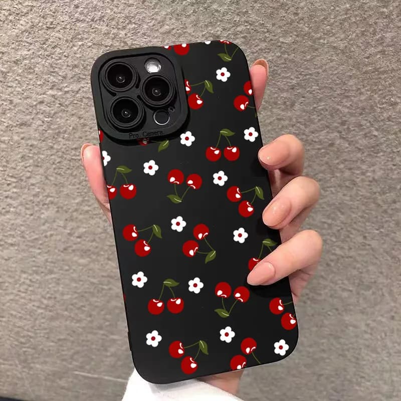 Custodia per telefono per iPhone 17 16 Pro Max 16E 15 14 Plus 13 12 11 XS XR X 17Air Cherry Daisy Flower Pattern Custodia morbida in silicone Fundas