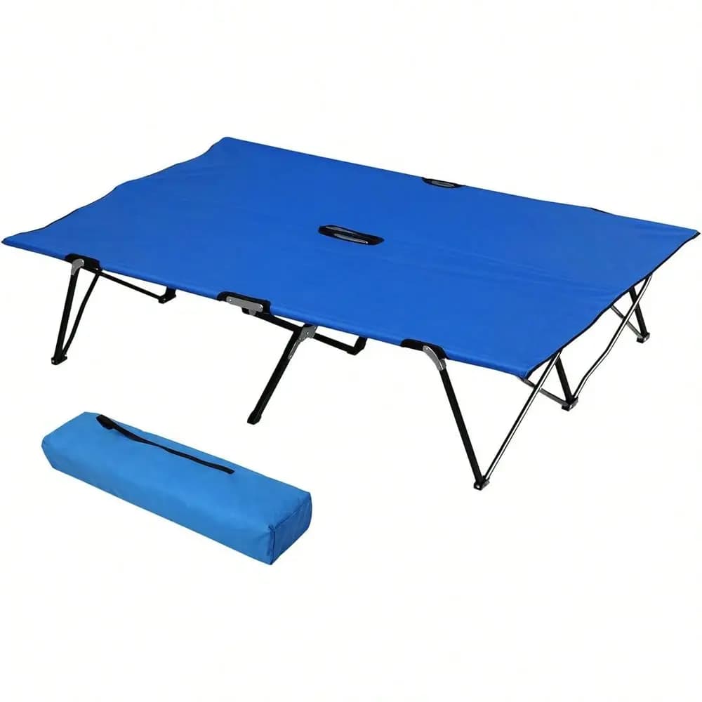 2 Person Folding Camping Cot For Adults, 50 Extra Wide Outdoor Portable Sleeping Cot With Carry Bag, Elevated Camping Bed, Beac