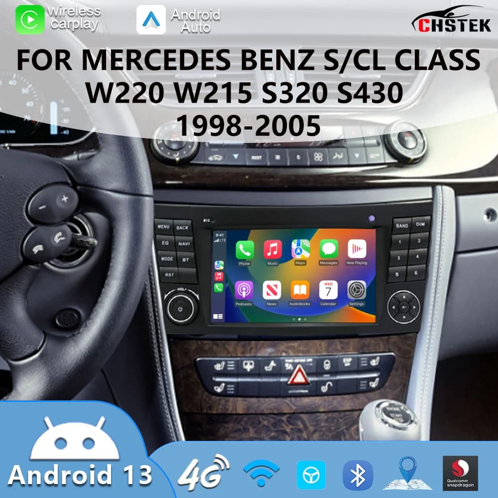 Sistema Multimediale CHSTEK per Mercedes Classe E W211 CLS W219 E200-E280 CLS350-550 2000-2010, CarPlay Wireless, Navigazione, BT, WIFI, 4G, GPS