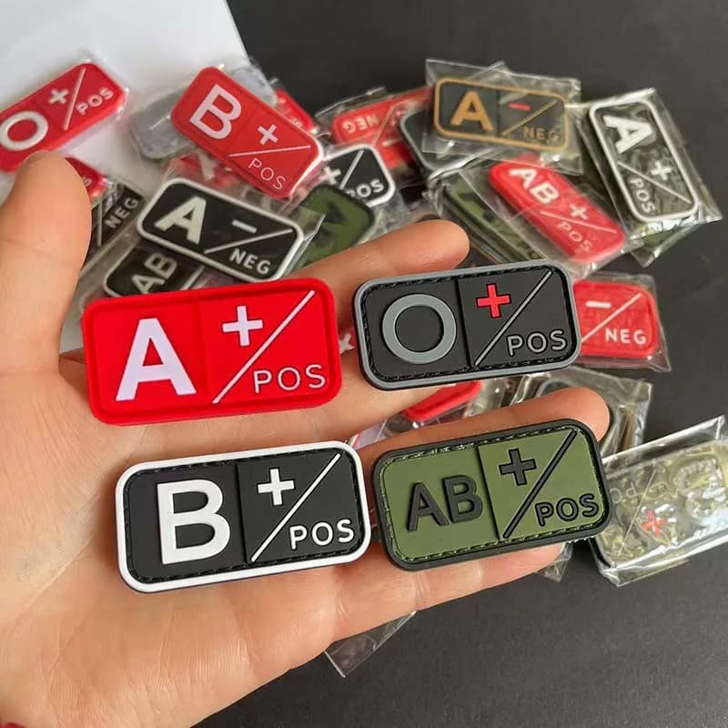 Small patch with hook, blood PVC emblems type AB O POS NEG, military tactical patches on the backpack, outdoor equipment