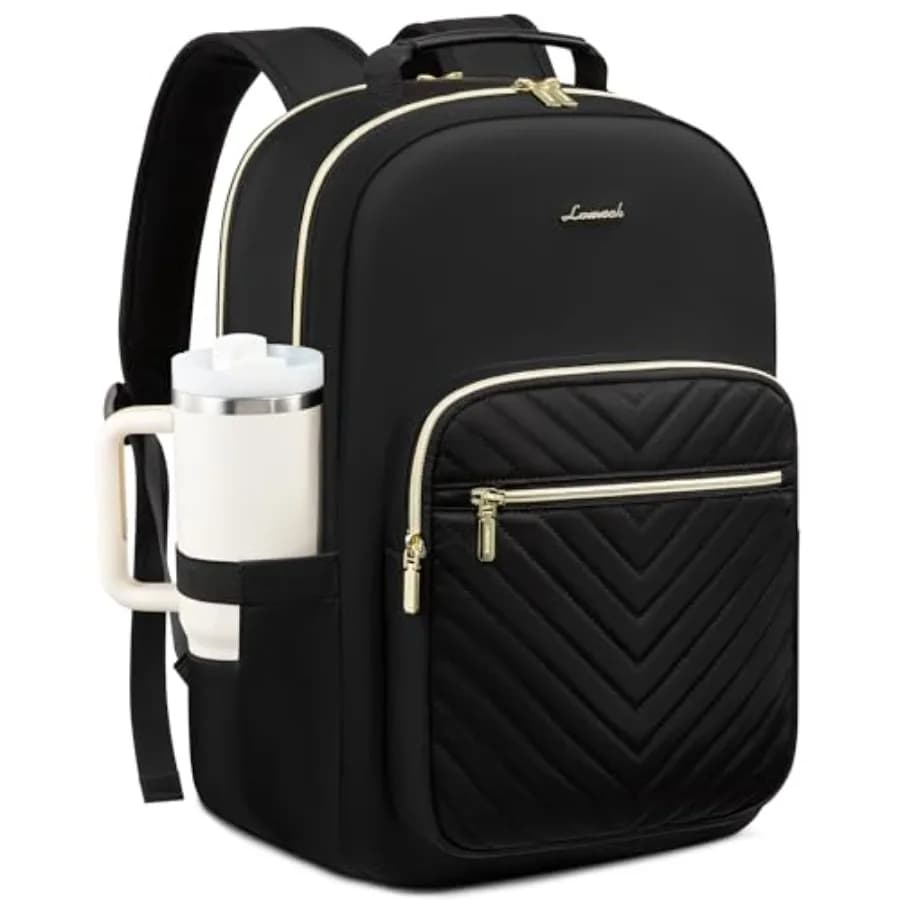 Zaino per Laptop da Donna con Porta Bicchiere Gigante, Zaino da Viaggio di Design, Borsa per Laptop, Zaino Universitario, Zaino Trapuntato per Lavoro e Infermiere