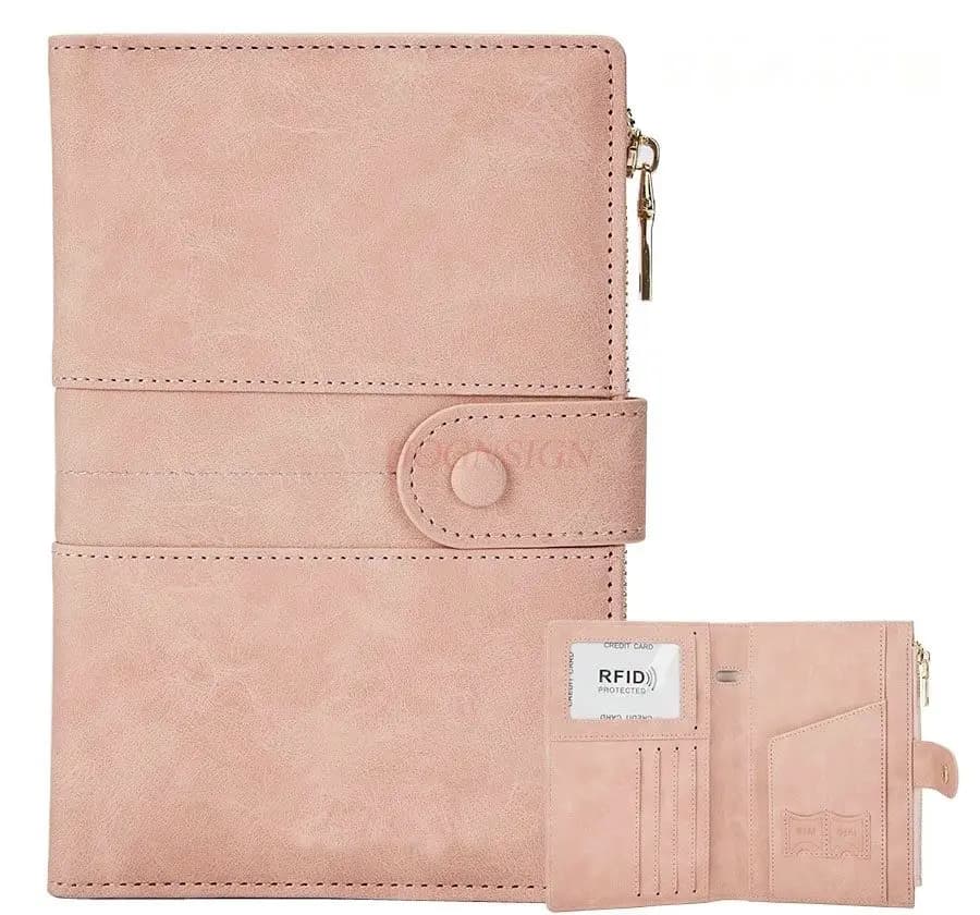 Anti theft wallet with integrated passport holder, document storage, flight ticket protection cover, multifunctional travel