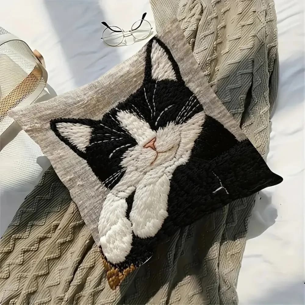 1PC Vintage Cute Cat 3D ricamato federa per pisolino per casa o viaggio, divano cuscino per schienale cuscino per dormire sul comodino