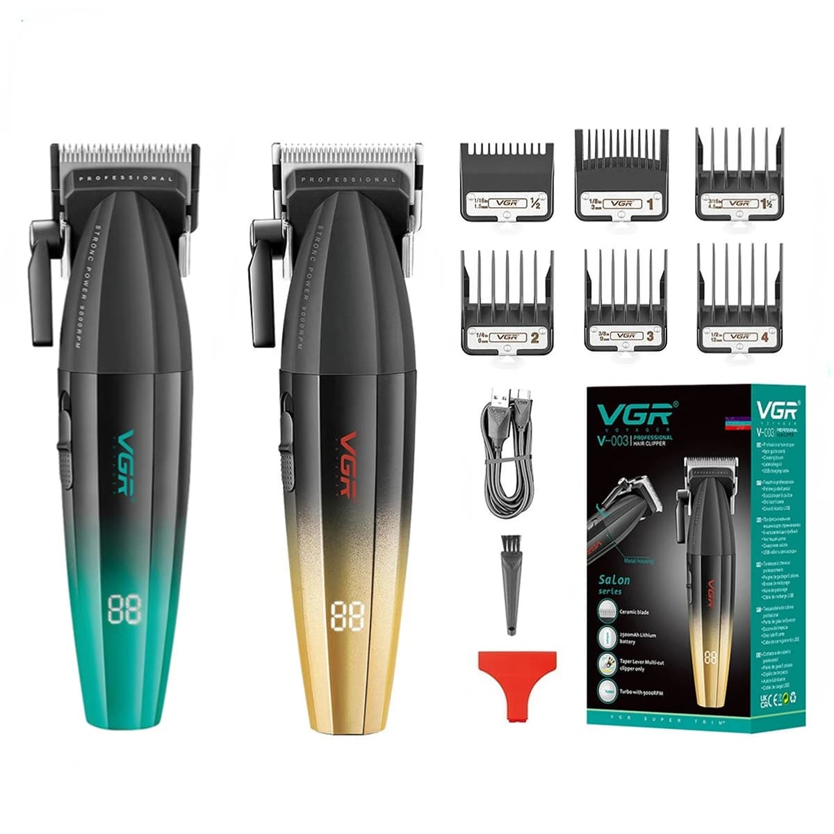 VGR Tagliacapelli Professionale Tagliacapelli Regolabile Tagliacapelli Elettrico 9000 giri/min Barbiere LED Tagliacapelli per uomo V-003