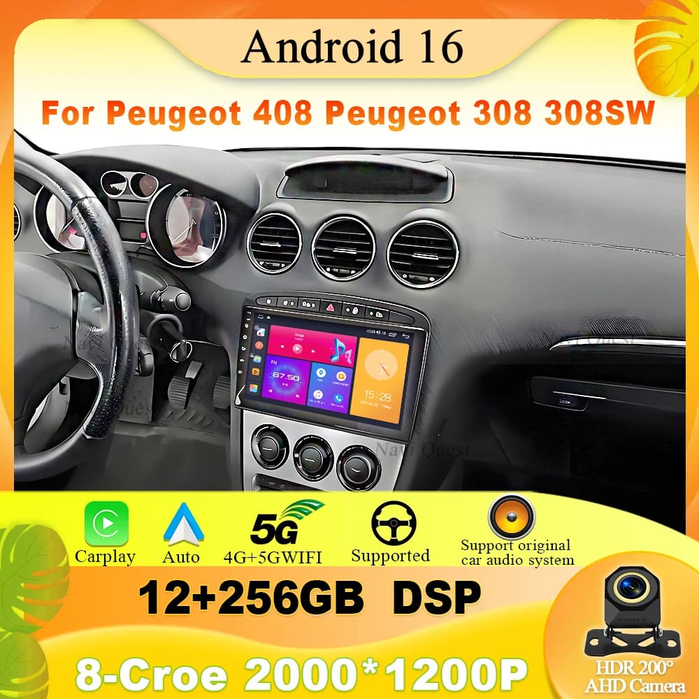 Car Radio For Peugeot 408 For Peugeot 308 308SW Android auto carplay multimedia touch screen Stereo Navigation 8 Core Monitor