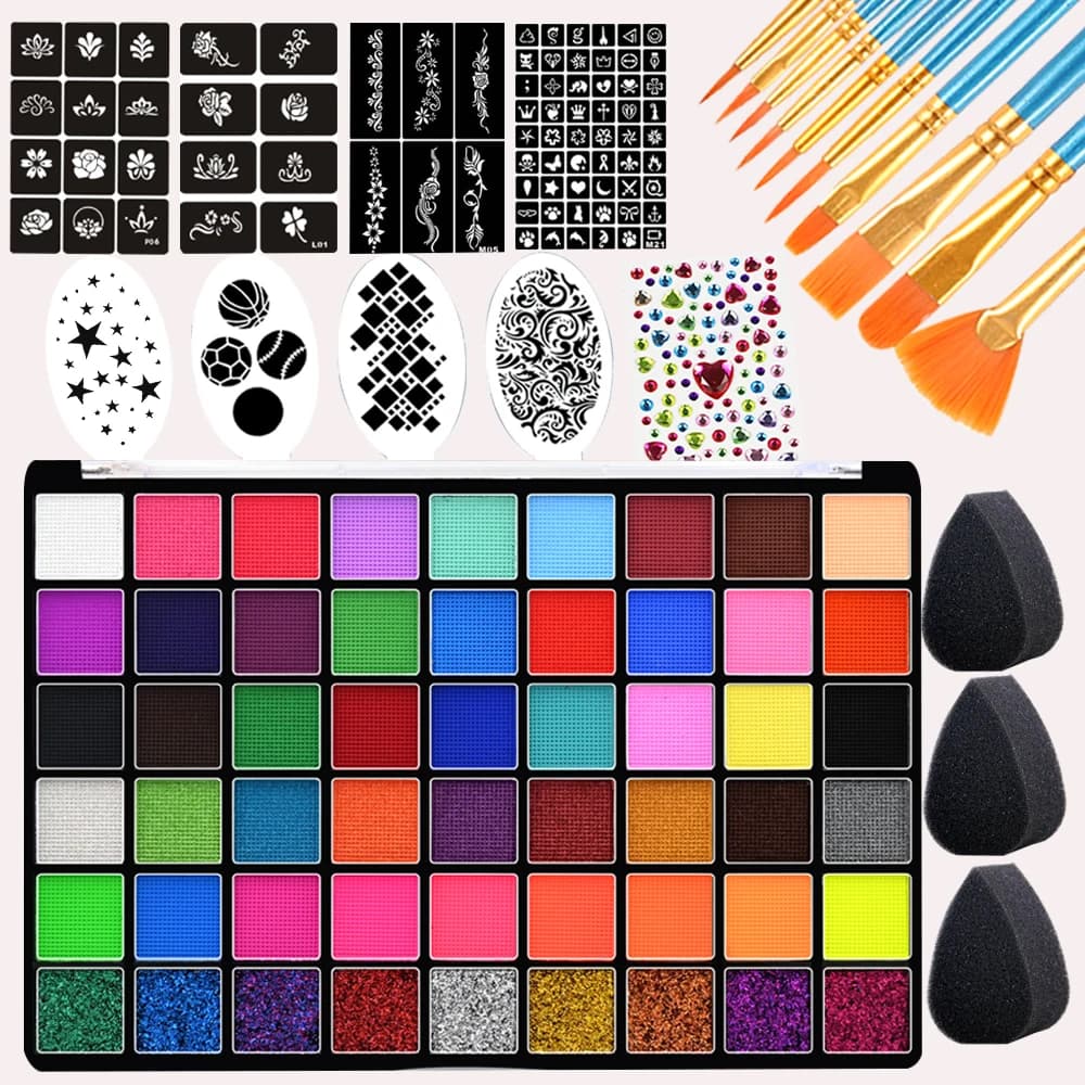 54 Colors Professional Body Face Paint kit For Party Face Paint Kit Water Based Non Toxic Face Paint Palette For Adults