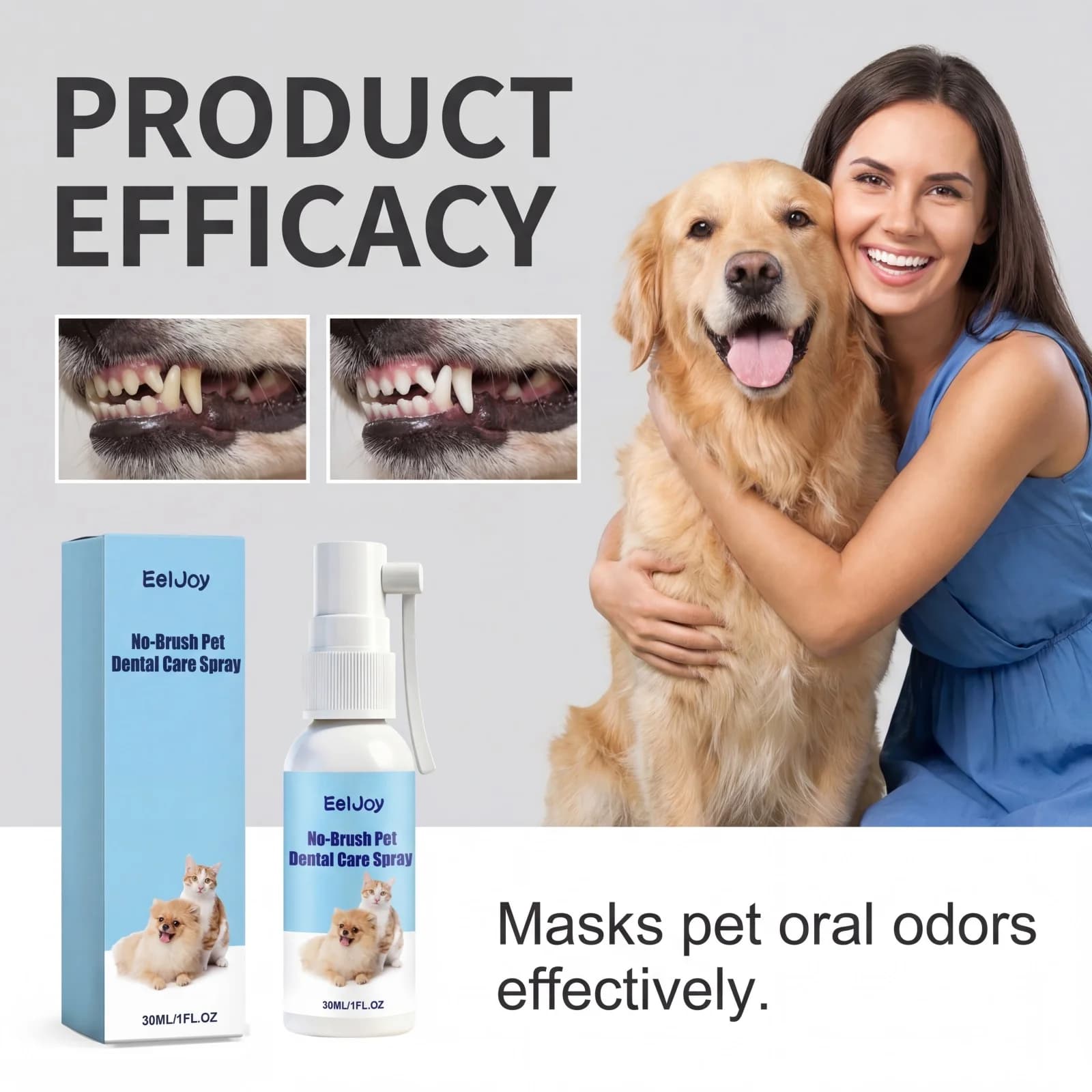Spray Dentale per Animali Domestici, Rinfrescante per l'Alito dei Cani e Cura Orale per Gatti, Formula Delicata con Menta Naturale e Arancia Dolce per Alleviare l'Alito Cattivo