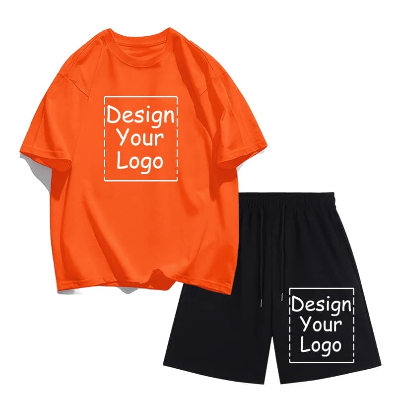 Summer Men Personalized Pattern Custom Comfy T-Shirts Set Casual S-3XL Cotton Short Sleeve Sport Gym Shorts Teamwork Clothing