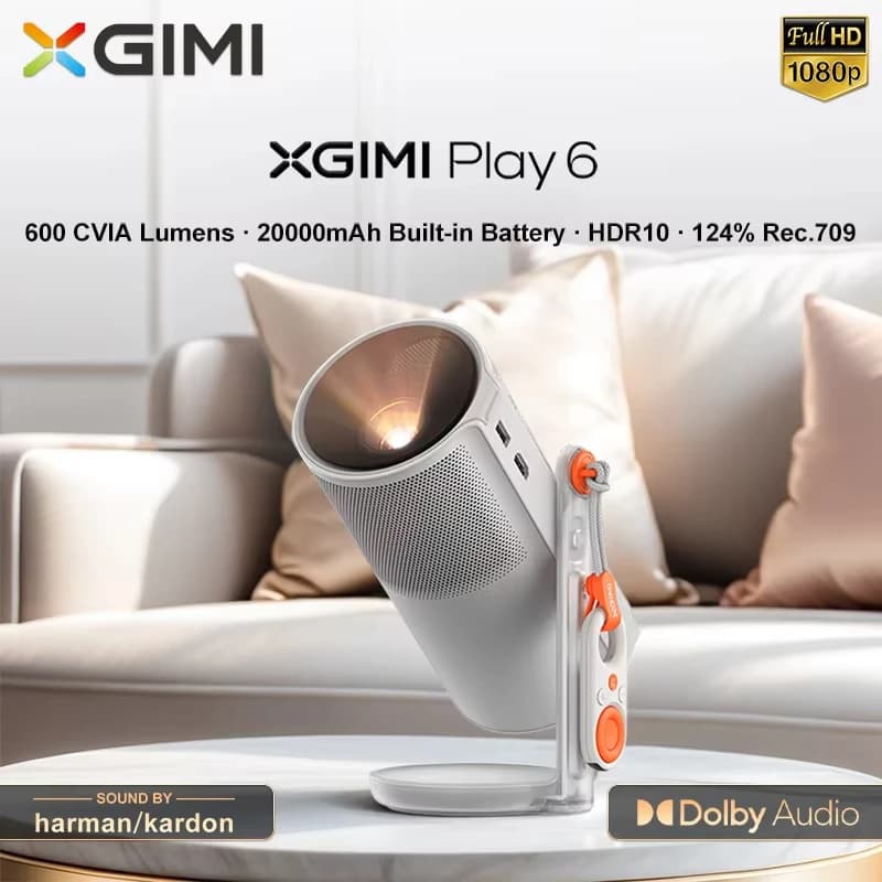 Proiettore mini XGIMI Play 6 DLP 1080P, home theater portatile con altoparlante Harman Kardon e batteria, proiettore 4K Smart MEMC HDR Beam