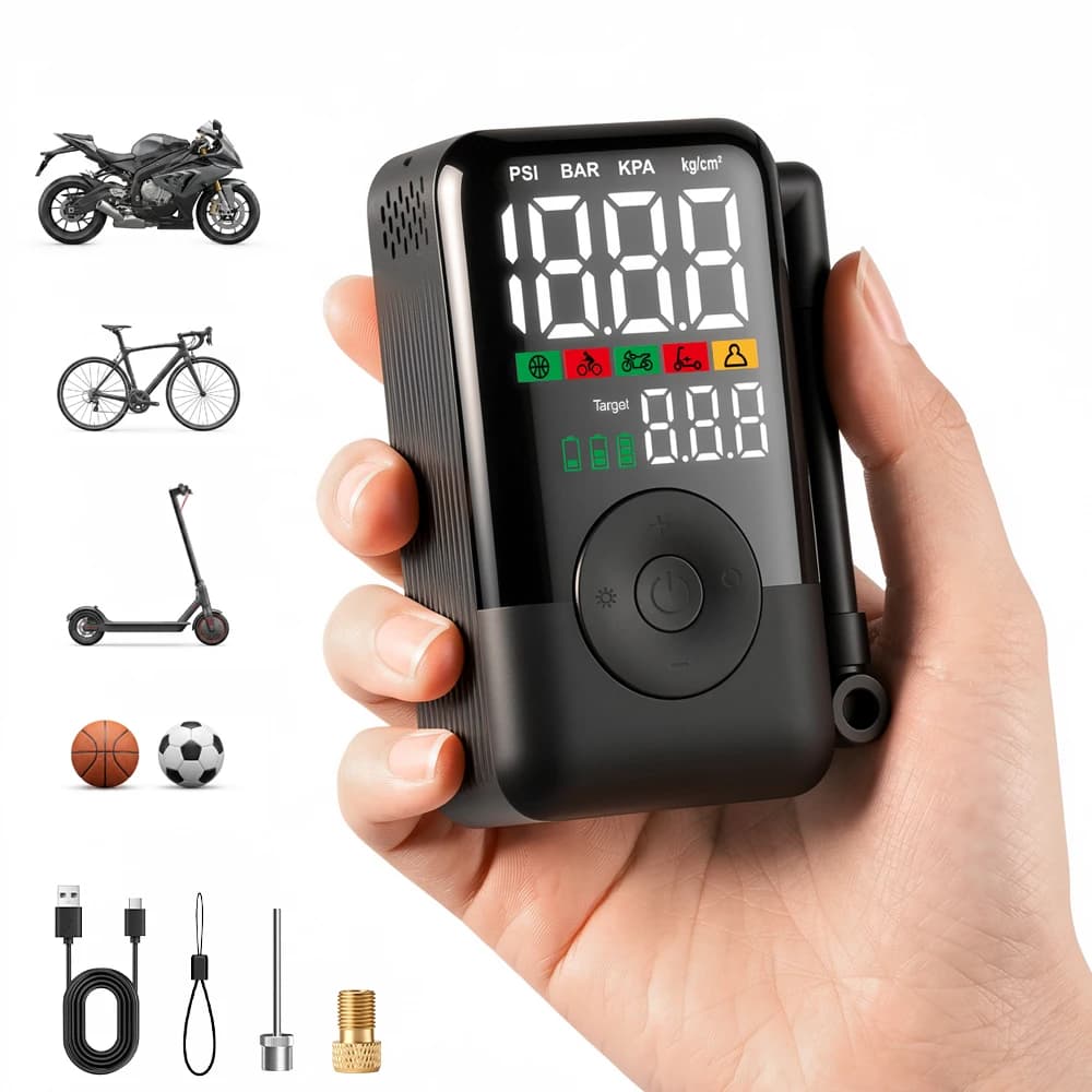 Compressore d'Aria Portatile per Moto Carsun - Gonfiatore Pneumatici Senza Fili 150Psi, Pompa Ricaricabile con Luce LED per Biciclette