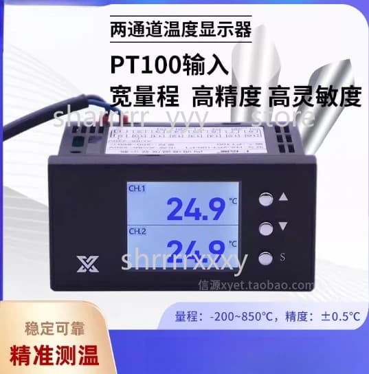 2-Channel Digital Thermometer, Dual-Loop Display, PT100 Input Industrial Temperature