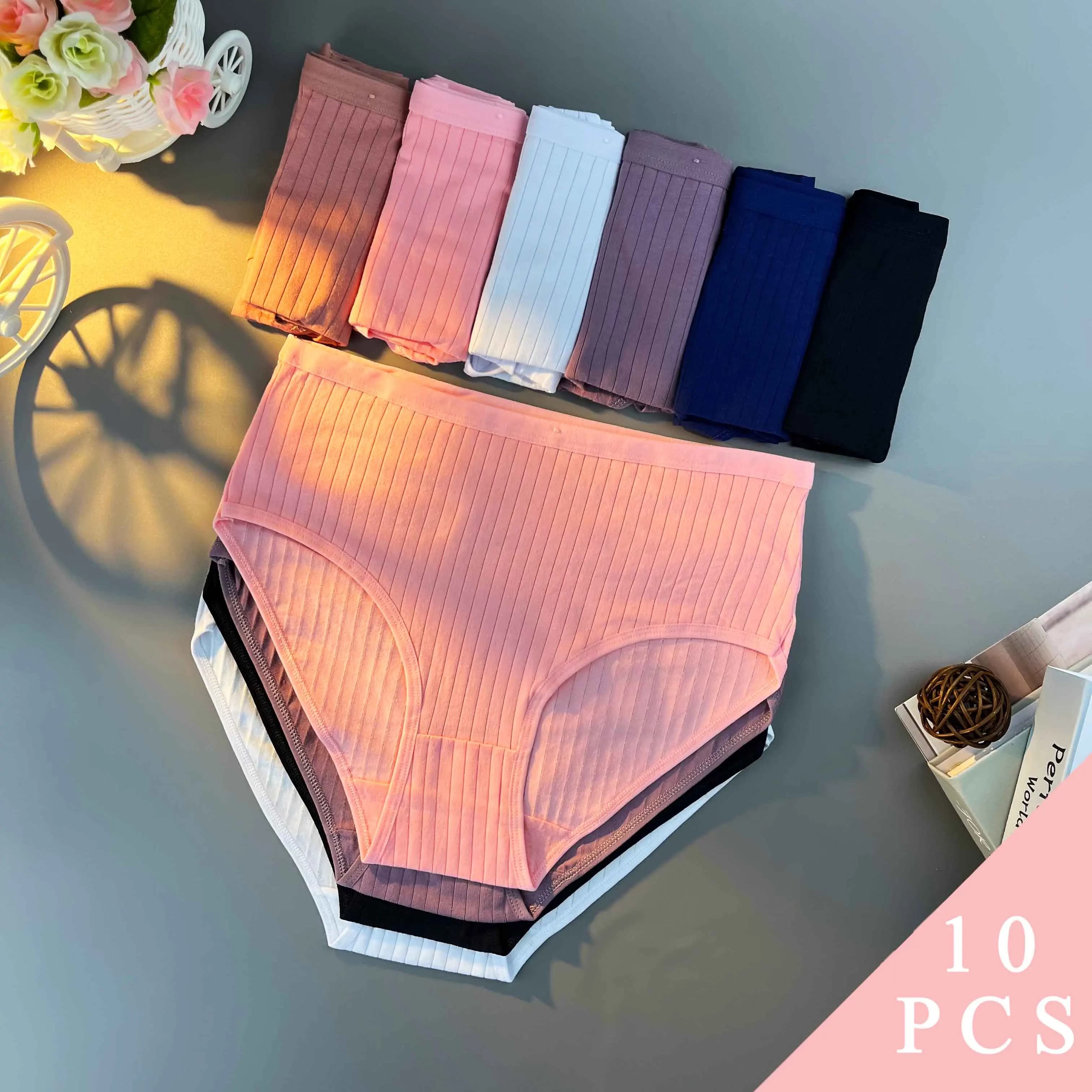 10 pieces [Intimo donna] Halloween Christmas Gifts Mutandine Nice Solid Color Women's Underwear Medium Waist Lingerie Slips Comfortable