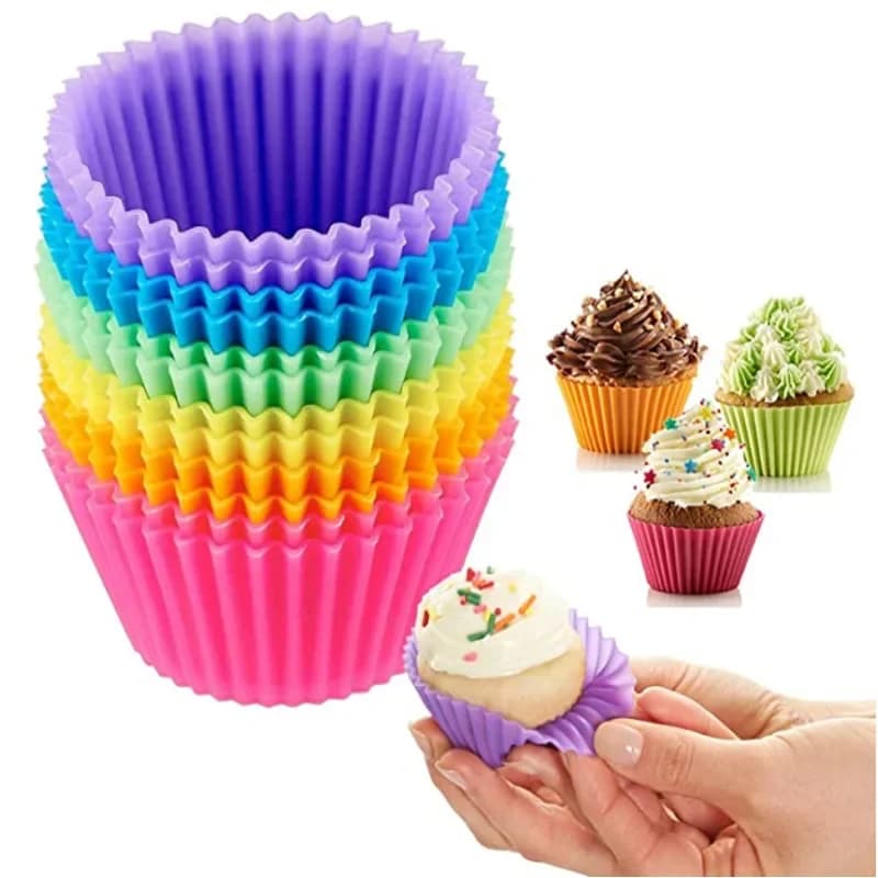 Set di 12 Stampi in Silicone per Cupcake e Muffin, Utensili da Forno per Preparazione Dolci Fai-da-Te