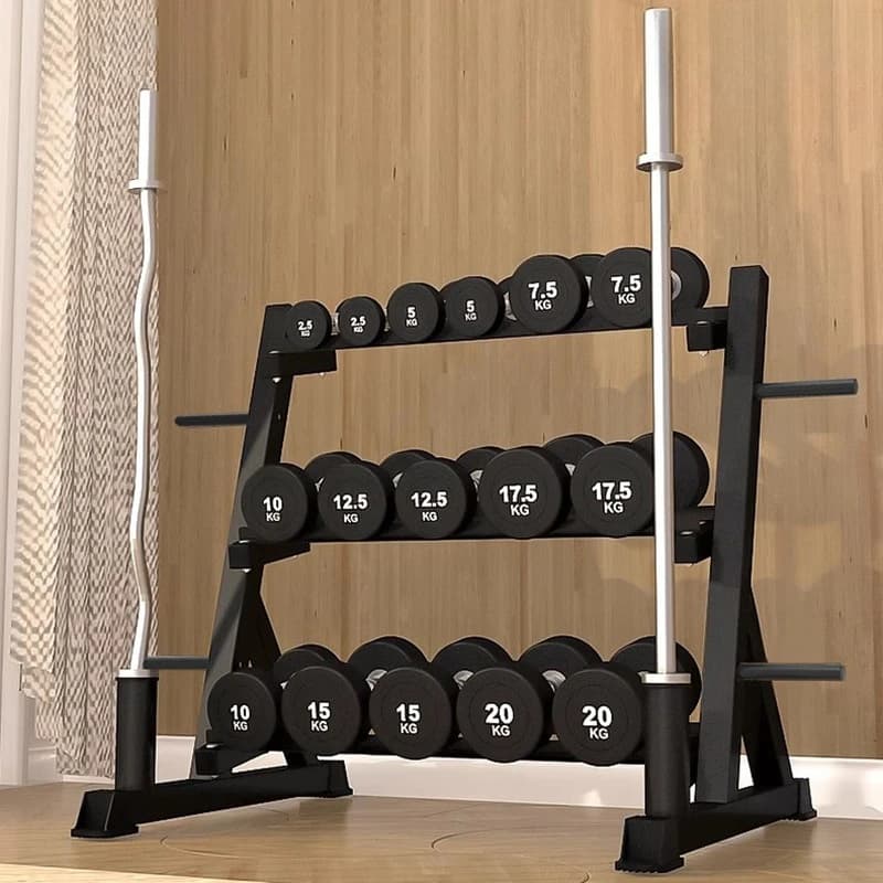 Supporto Multifunzionale per Pesi, Kettlebell e Bilancieri, Scaffale Multilivello per Attrezzature Fitness Femminili