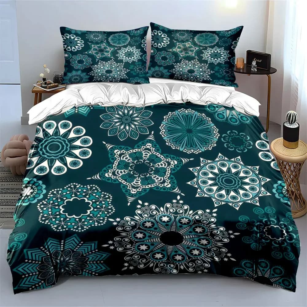 Mandala Pattern Decorative Set Bedding Set with 1 Duvet Cover 2 Pillowcases Single Double King Queen, Gift