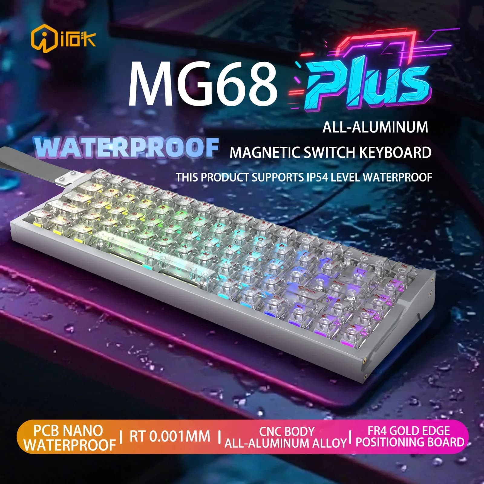 IROK MG68 PRO 8K Interruttore magnetico Tastiera meccanica da gioco 0.001mm Trigger rapido Hot Swap/SOCD/Wried/Wireless/Bt/a prova d'acqua