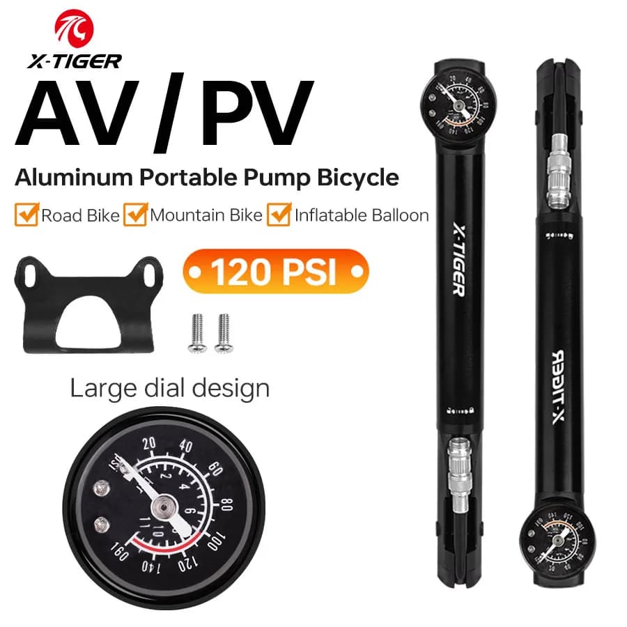 X-TIGER 120 PSI Pompa d'aria per bicicletta con manometro ad alta pressione Pompa per bici multifunzione Pompa per bicicletta in lega di alluminio con ugello AV/FV