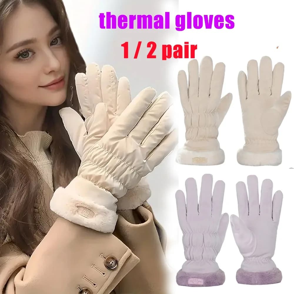 Winter Gloves Fleece Lined Thickened Women Outdoor Windproof Waterproof Cold Proof Electric Motorcycle Riding Touch Screen