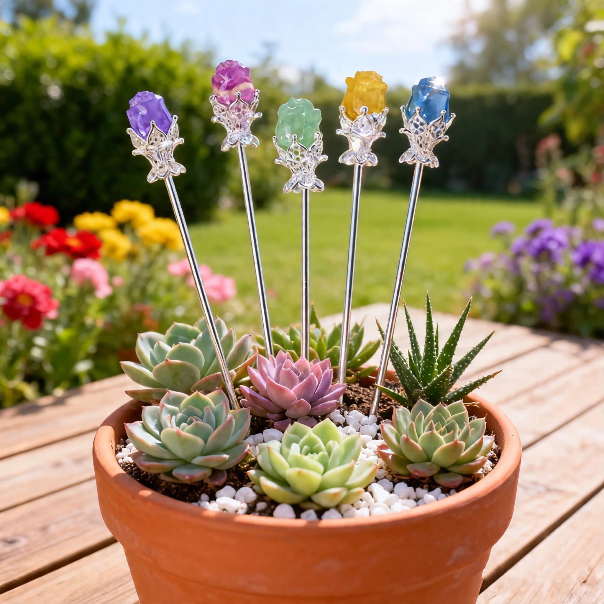 1 Pezzo Pianta Decorativa in Fluorite Arcobaleno Naturale, Ornamento per Vaso di Fiori, Decorazione per Giardino Interno ed Esterno, Elegante Artigianato