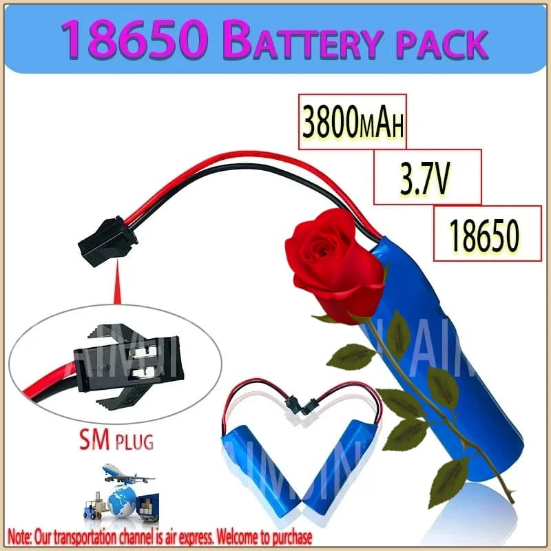 Batteria ricaricabile agli ioni di litio da 3,7 V 18650 3800 mAh per con microfono PCB Registratore RC Car SM Plug Sostituisci la batteria