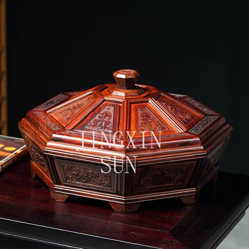 rosewood fruit plate grid with lid solid wood snack candy box Chinese mahogany dried fruit storage box household living room