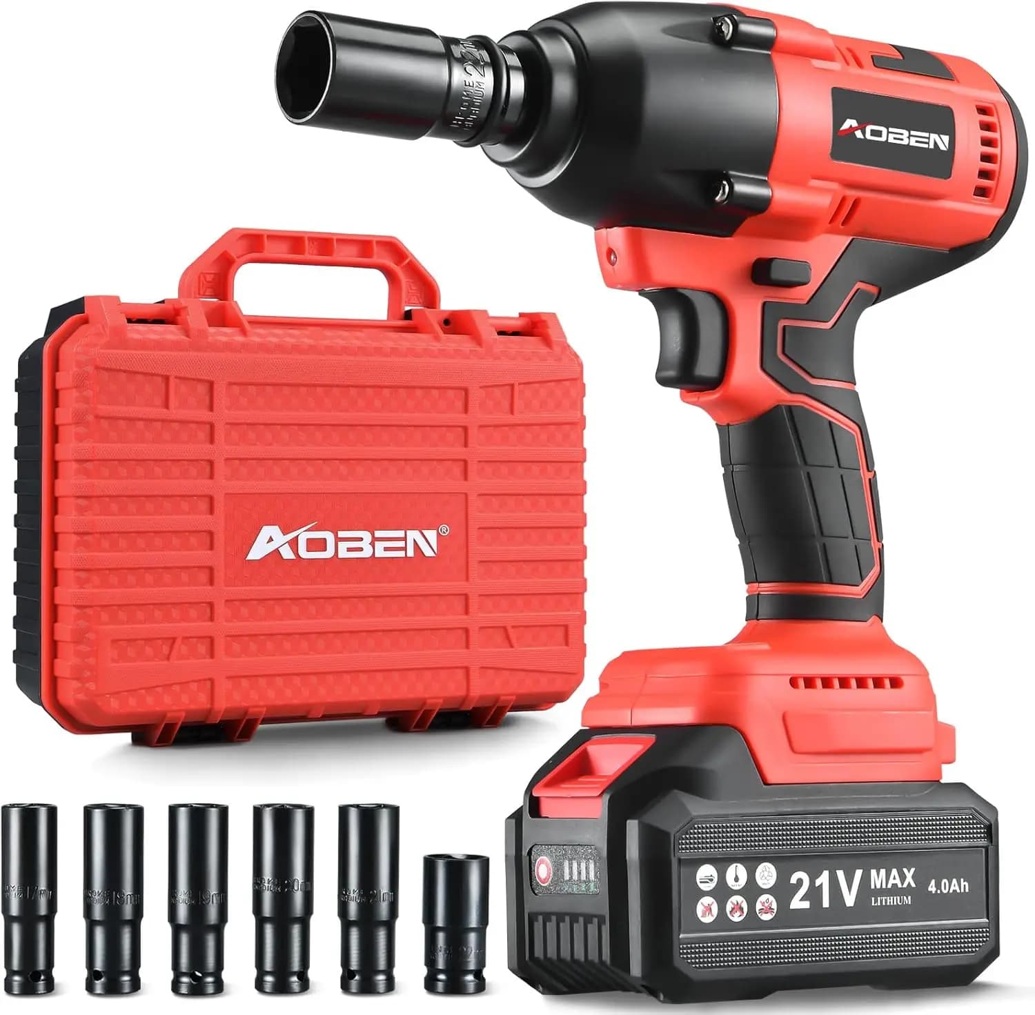 Avvitatore a impulsi senza fili da 1/2 pollice, kit pistola a impulsi elettrica ad alta coppia da 600 N.m con batteria da 4.0 Ah, caricabatterie, 6 bussole e custodia