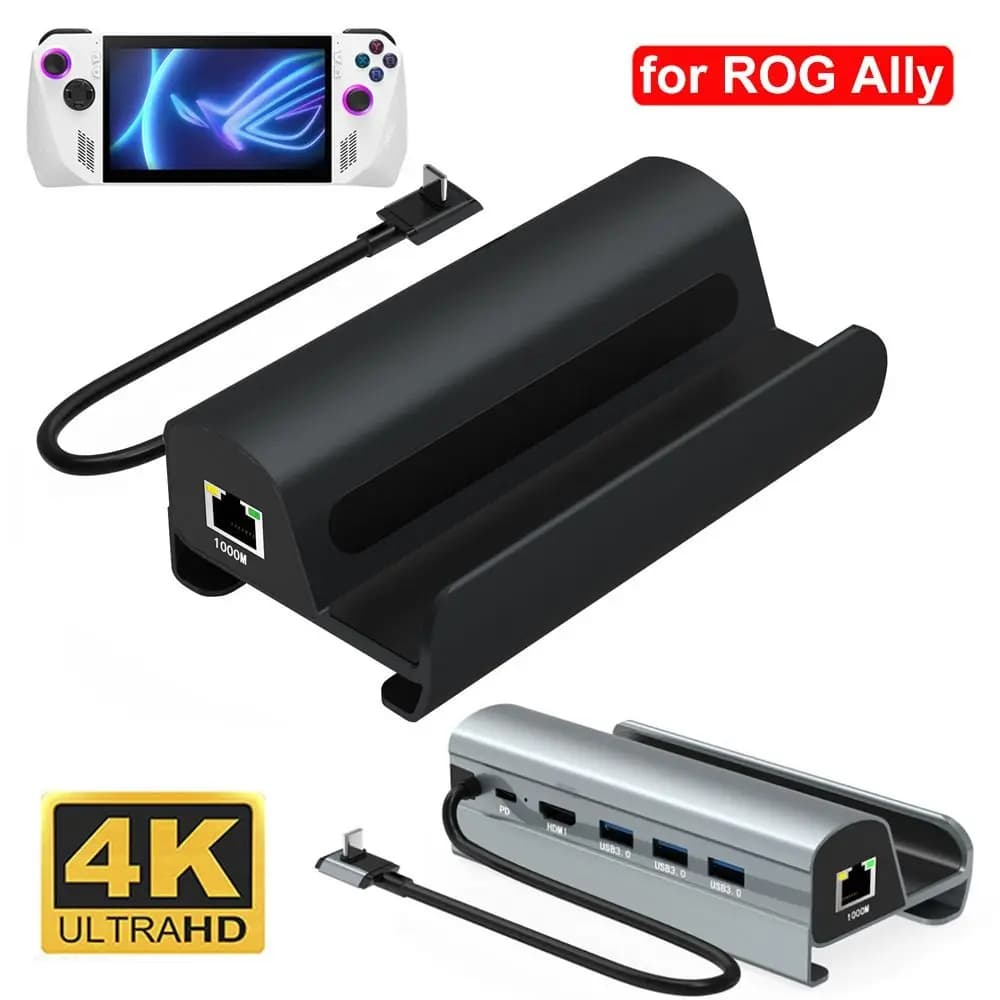 Base per supporto per console portatile 4K 60Hz Gigabit Ethernet USB 3.0 Docking station per giochi 6 in 1 per Asus ROG Ally/Steam Deck