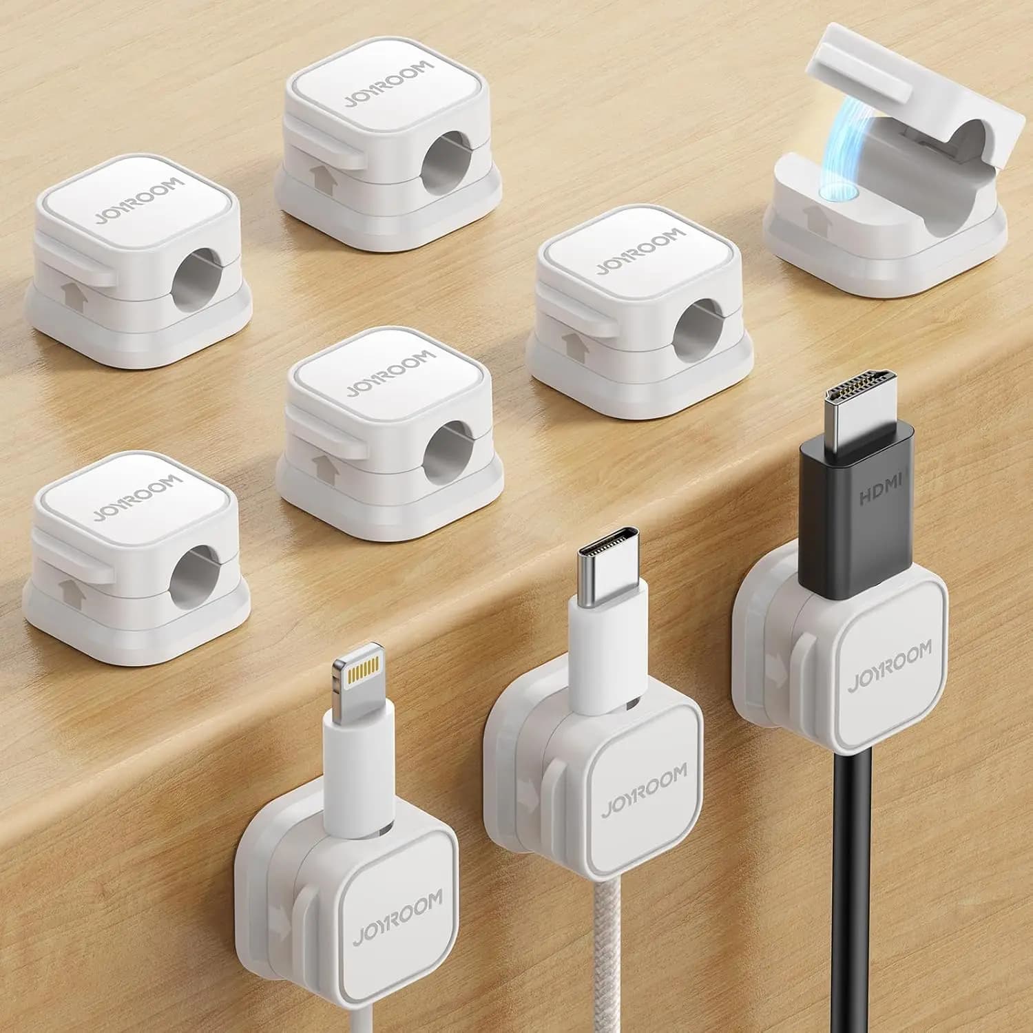 9 Pack Magnetic Cable Clips Cord Holder for Under Desk Cable Management, Adhesive Wire Organizer for Home Office Desk Phone Car