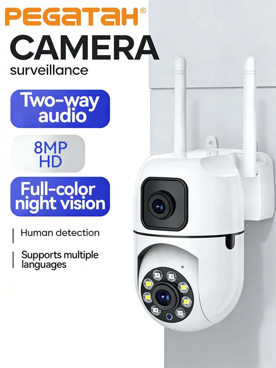 Telecamera di Sorveglianza WIFI 8MP con Visione Notturna a Colori, Doppia Lente, Doppio Schermo, IP PTZ, Tracciamento Automatico, Zoom 5X