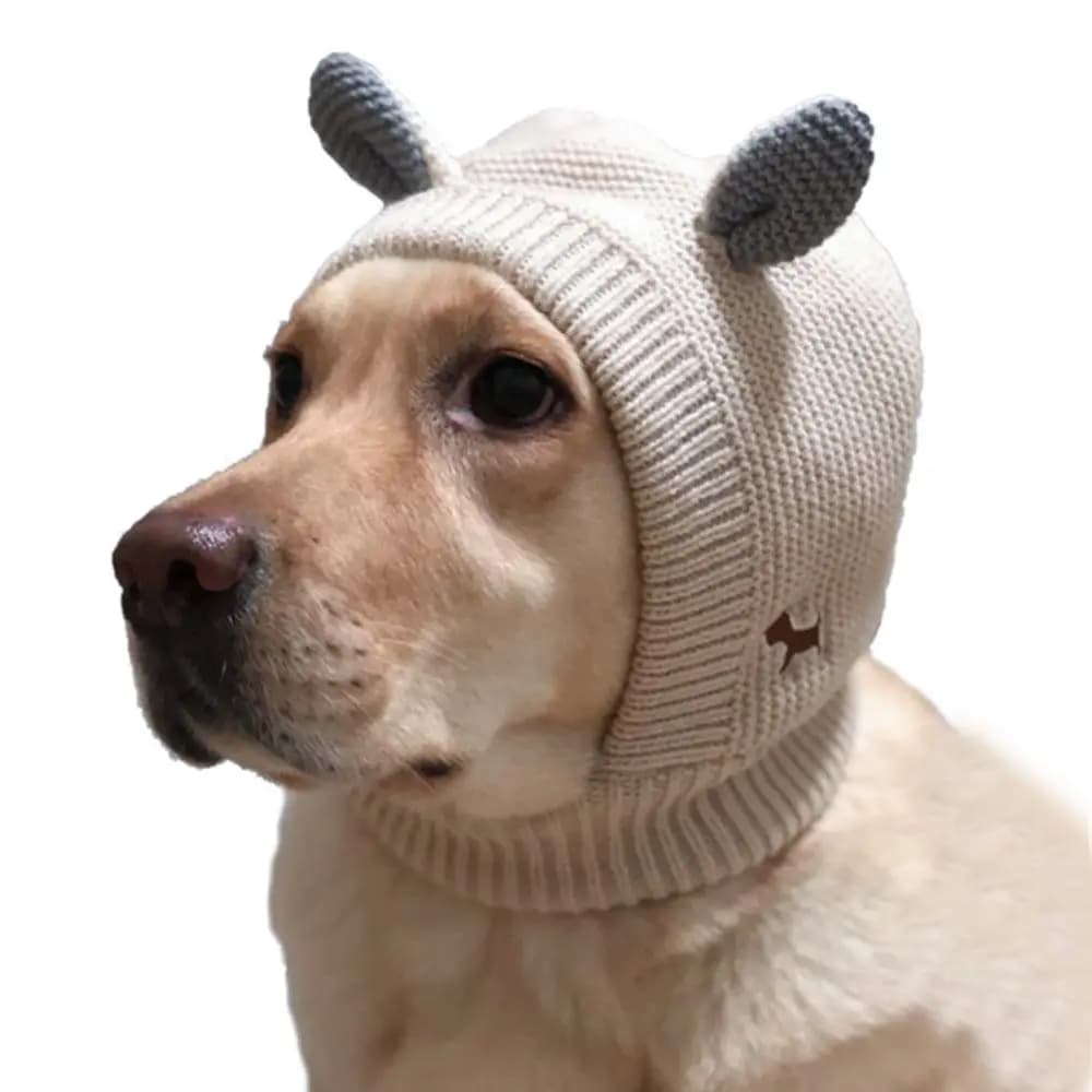Cute Ear‑Shaped Pet Knitted Hat Soft Warm Winter Dog Beanie Hat Comfortable Neck‑Wrapping Puppy Headwear for Medium Large Dogs