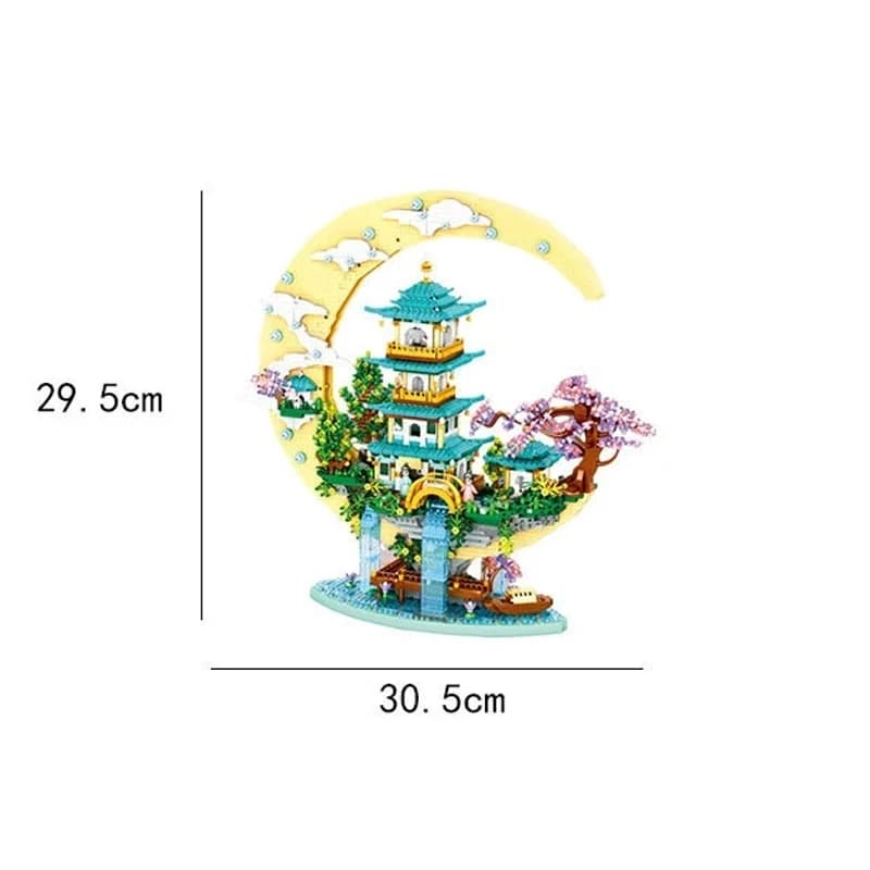 Creative Architecture Mythical Scene Moon Palace Micro Diamond Block Figures Building Brick Toy With Light Nanobrick Collection
