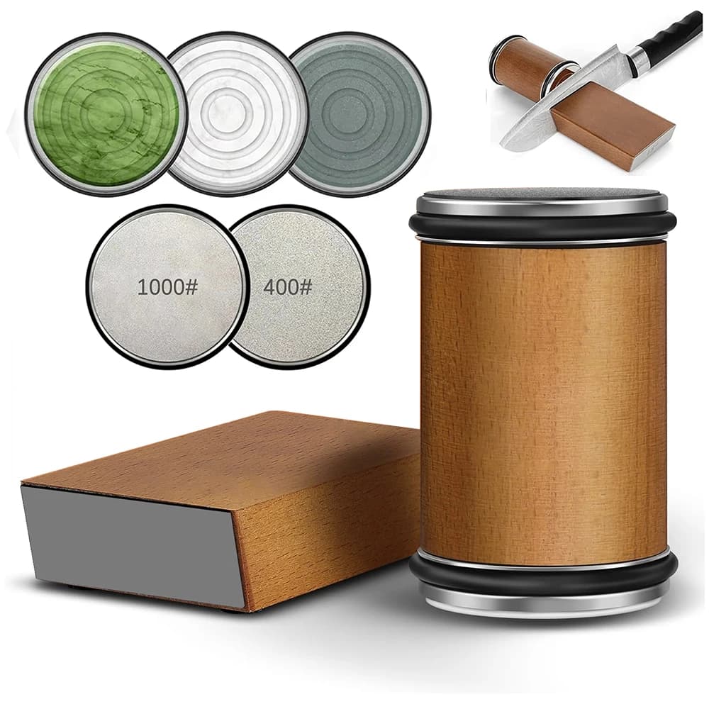 Affilacoltelli rotolanti Pietra per affilare diamantata a doppia faccia 15/20 ° Affilatura del rullo angolare magnetico di grado per coltelli da cucina