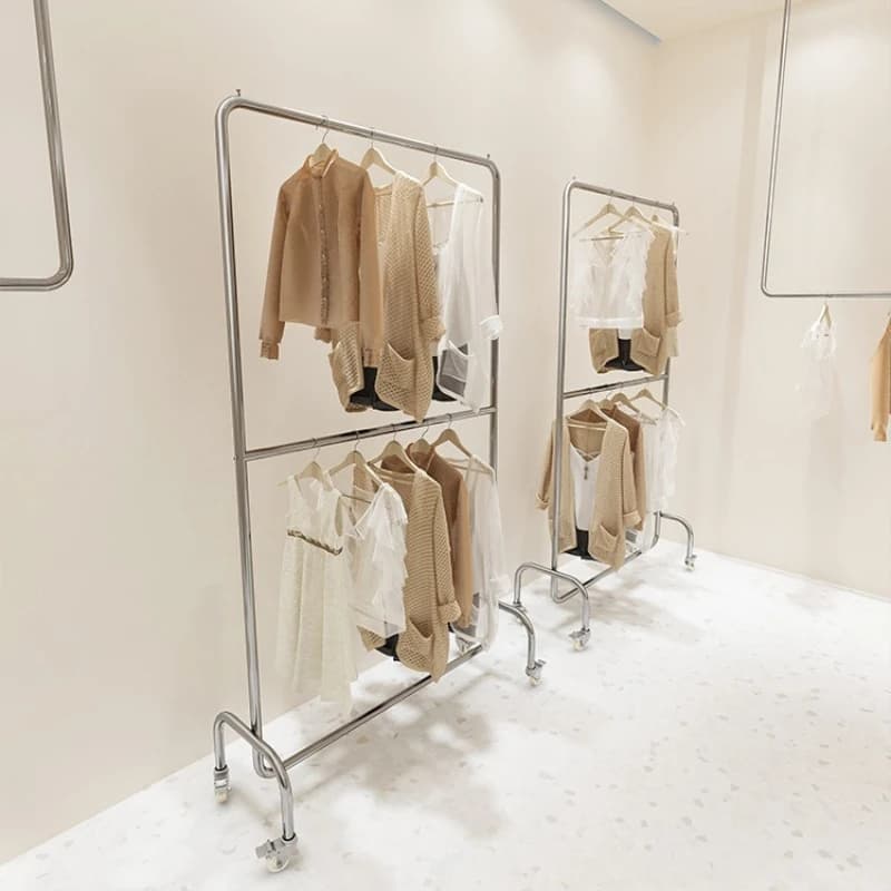 Firm Clothes rack Women's clothing store Floor hanger Adjustable display rack Stainless steel double-layer hanger