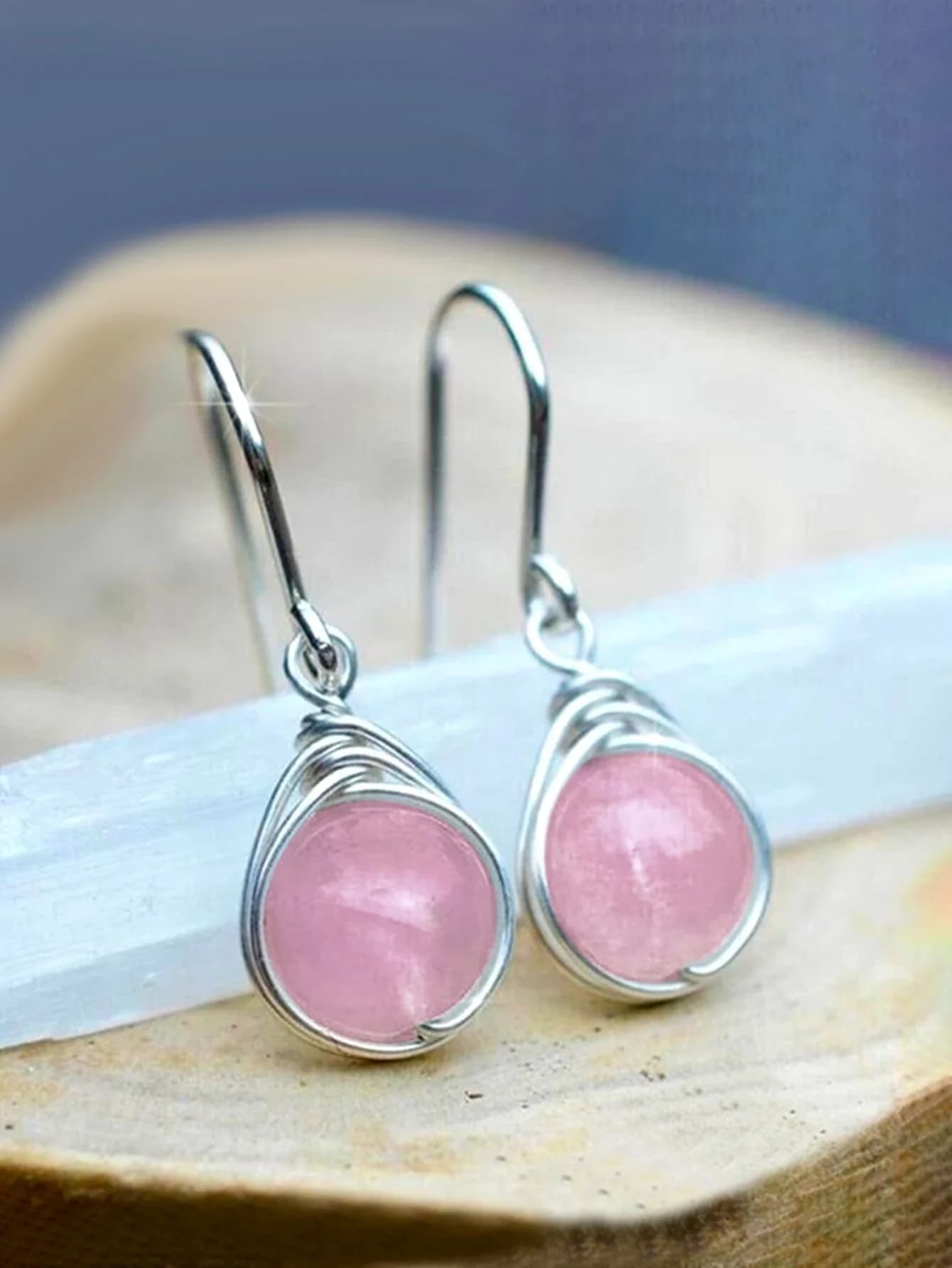 Eleganti orecchini a goccia con pietra di luna rosa in filo d'argento, perfetti per matrimoni, feste, regali, festa della mamma
