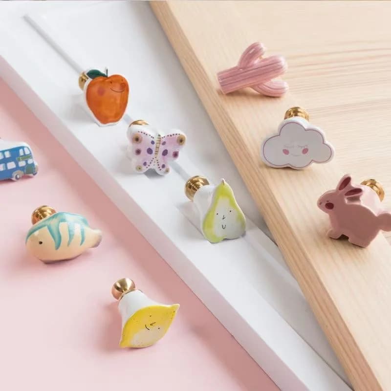 2 Pezzi Maniglie per Mobili in Ottone e Ceramica, Pomelli a Foro Singolo per Cassetti, Armadi e Guardaroba, Design a Frutta, per Arredamento Stanza