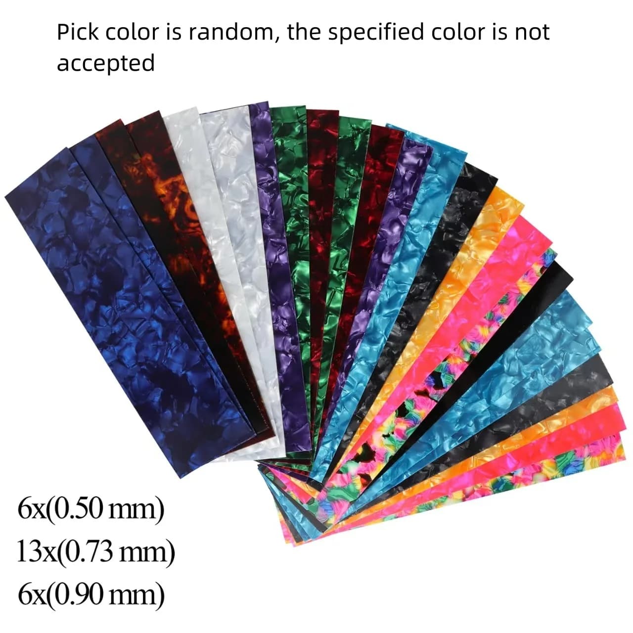 25-Piece DIY Celluloid Guitar Pick Strip Set Includes 6x0.50mm / 13x0.73mm / 6x0.90mm Blank Pick Material Sheets