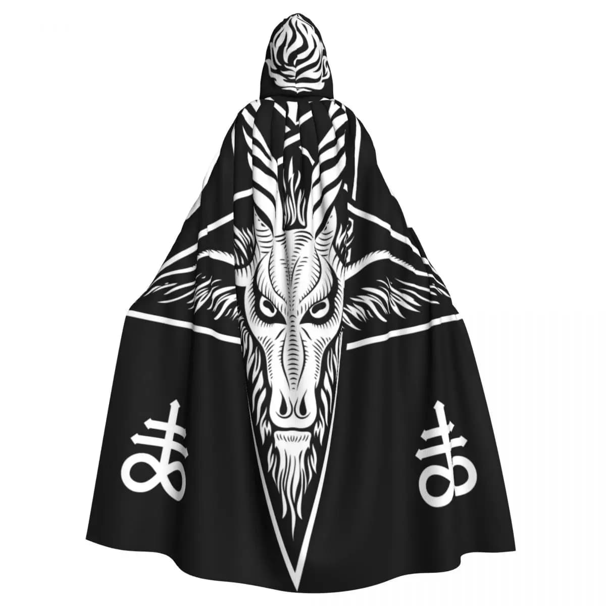 Unisex adulto pentagramma lucifero Baphomet mantello con cappuccio lungo Costume da strega Cosplay