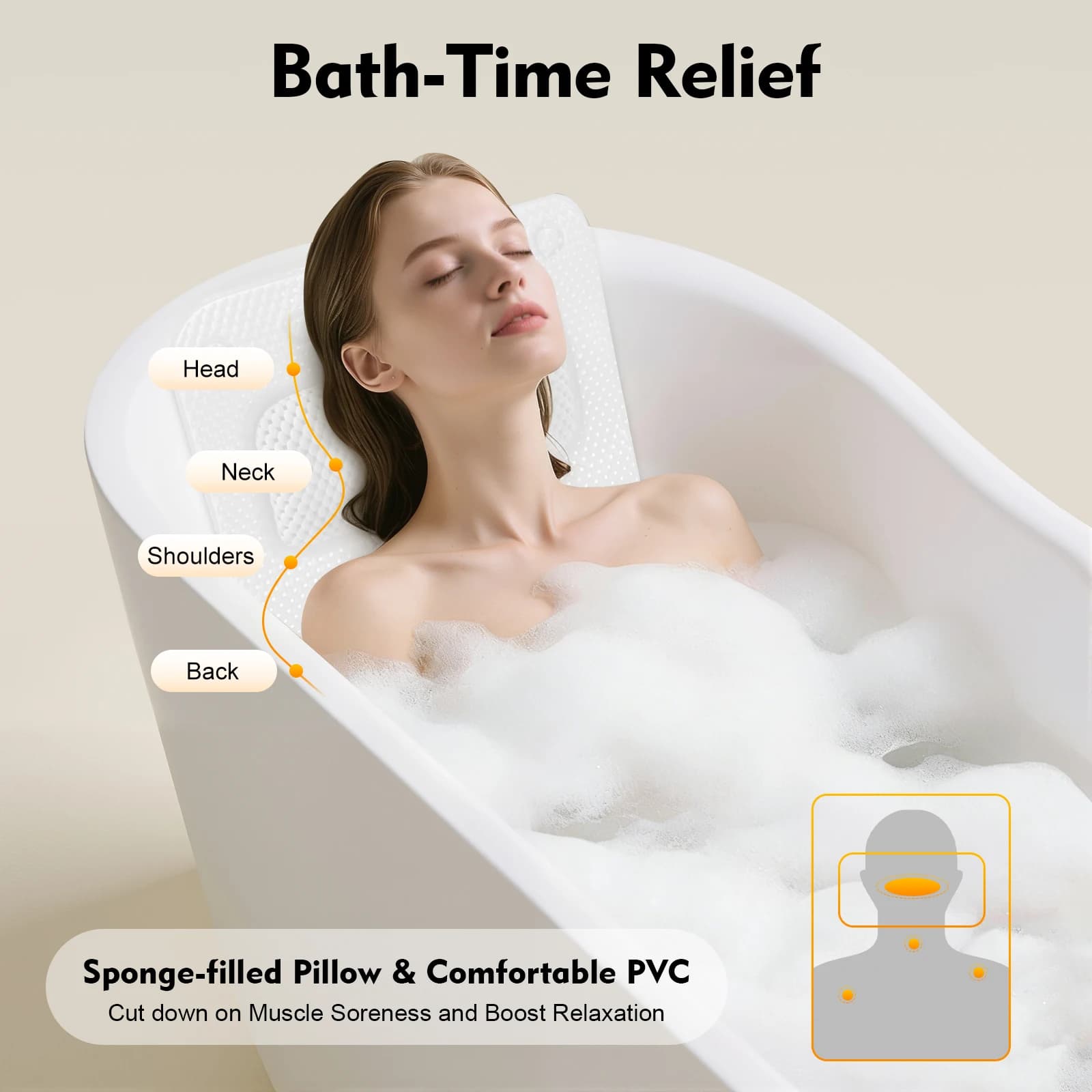 Tappetino per vasca con cuscino, cuscino per vasca da bagno in schiuma di PVC per adulti, tappetino traspirante leggero e lavabile in lavatrice per la casa/Spa