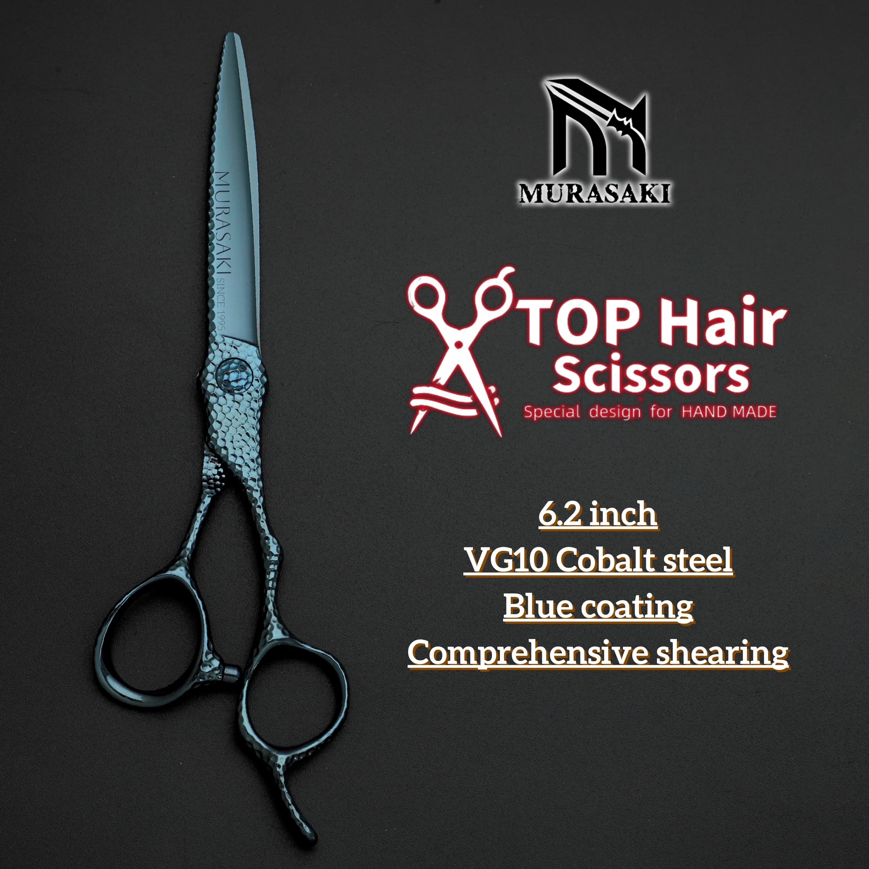 MURASAKI Top-Level Barber Scissors, 6.2 Inch Professional VG10 Cobalt Steel Hairdressing Scissors, Ergonomic Grip Barber Tools