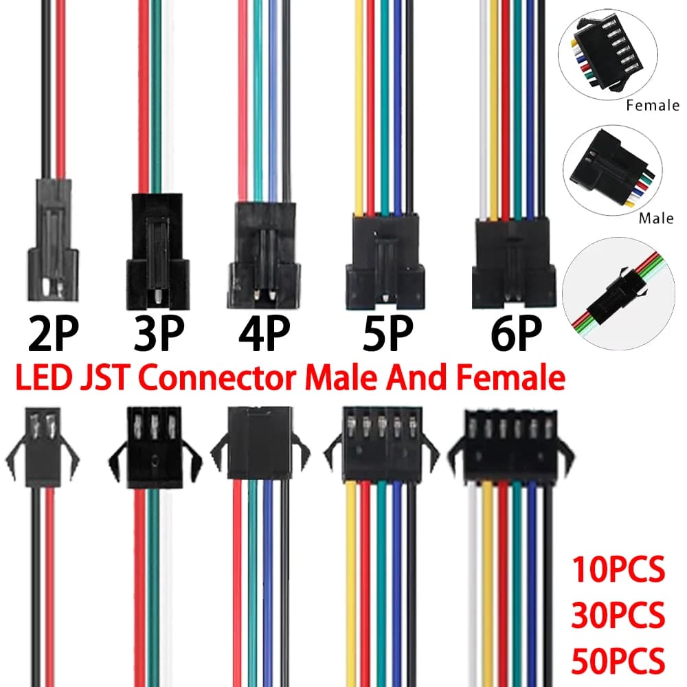 2Pin 3Pin 4Pin 5Pin 6Pin Led JST Connettore Maschio/Femmina Connettore del Cavo Led Strip Plug Connettore Cavo per Led Light Driver