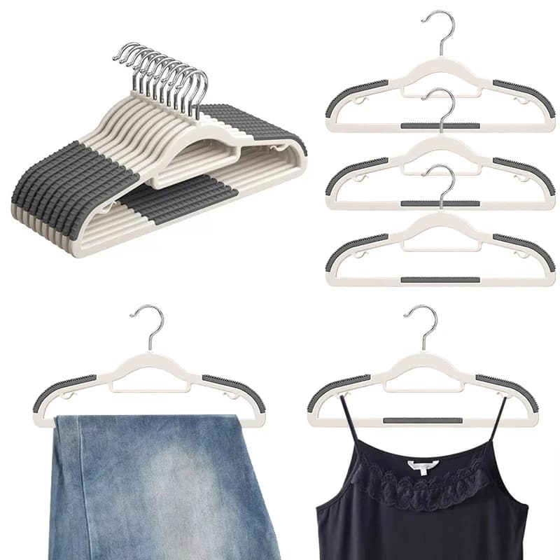 10PCS Grey Non-Slip Plastic Hangers Scratch Resistant Non-Marking Wardrobe Sort Clothes Hanger Drying Racks Home Daily Props ZYF