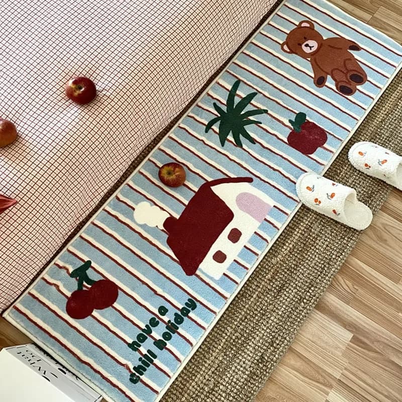 VIKAMA Ins Style Bedroom Mat Bedside Table Mat Long Carpet Camera Bathroom Mat Small Cherry Bay Window Mat