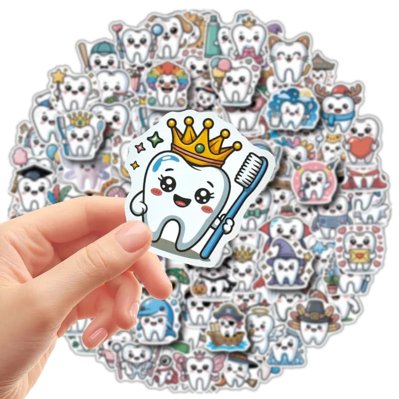 100 Pezzi Adesivi Divertenti con Motivo a Denti per Graffiti, Decorazioni Fai-da-Te per Quaderni, Telefoni, Chitarre, Bottiglie d'Acqua, Bagagli, Caschi, Laptop, Giocattoli