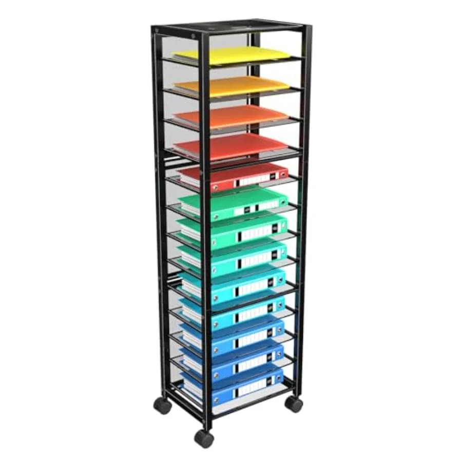 Carrello Portadocumenti a 14 Ripiani, Organizzatore per Scrivania, Contenitore per Carta e Lettere, Carrello Portaoggetti per Ufficio, Casa, Scuola, Nero
