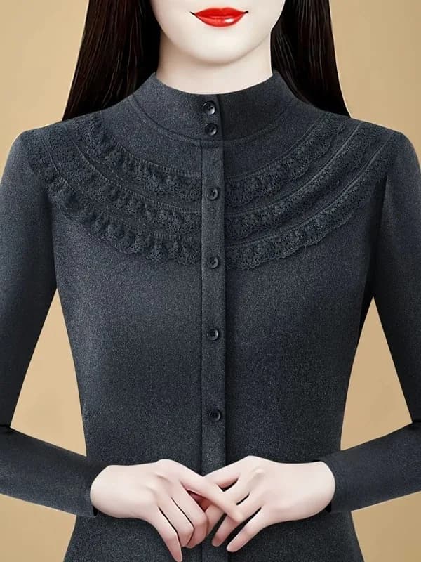 Thickened Fleece Women's Thermal Underwear Top Ultra Comfortable High Waist Long Sleeve T-Shirt Korean Style Commute Fashion