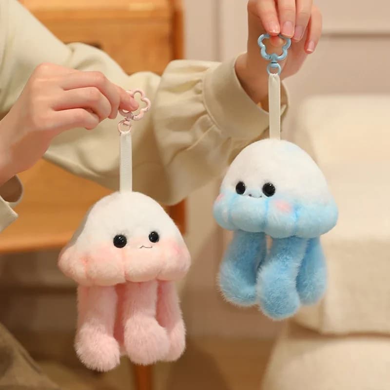 Cute Gradient Jellyfish Plush Keychain Kawaii Soft Fluffy Sea Creature Stuffed Doll Jellyfish Bag Charm for Backpack Keychain