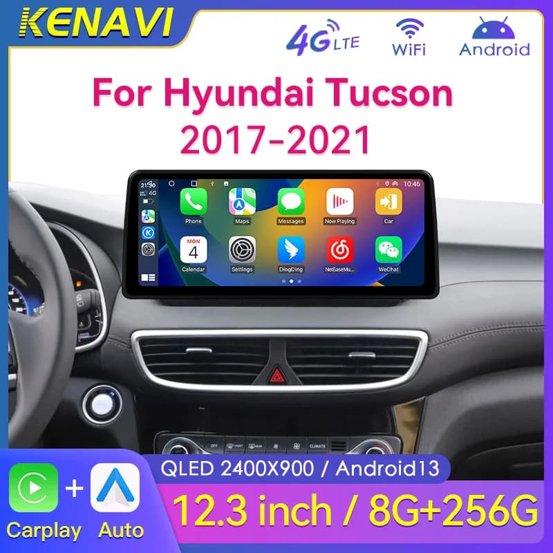 Radio stereo per auto Android da 12,3 pollici 2 Din per Hyundai Tucson 2017 2018 2019 2020 2021 Lettore video multimediale Navigazione GPS Carplay Unità principale No DVD Con schermo Sistemi intelligenti