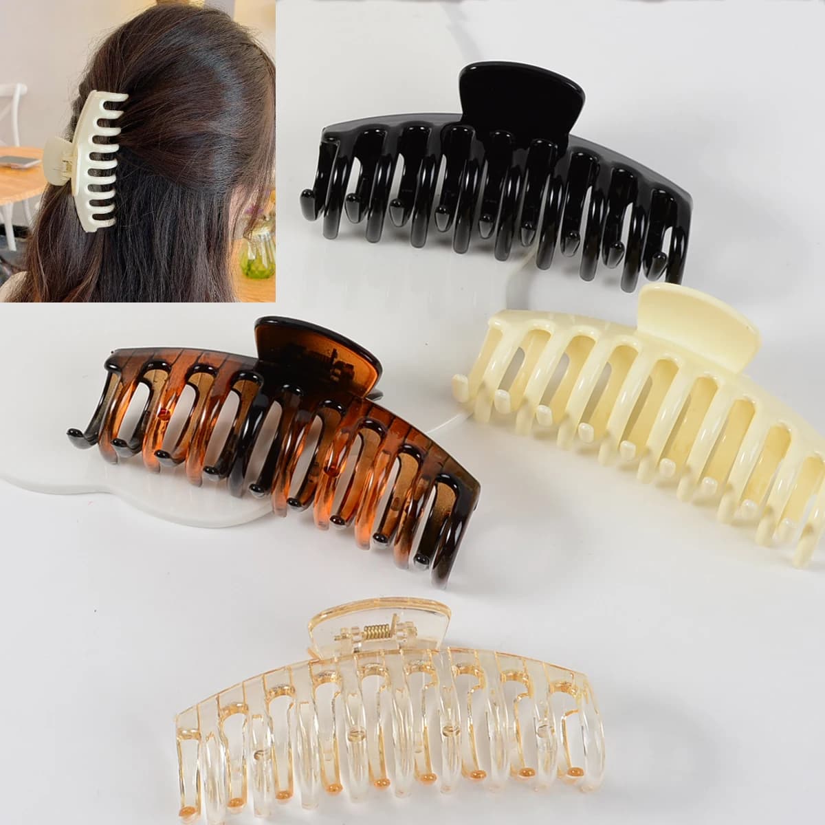 Grandi fermagli per capelli in plastica, fermagli grandi antiscivolo a presa forte per capelli spessi, accessori per lo styling dei capelli da donna