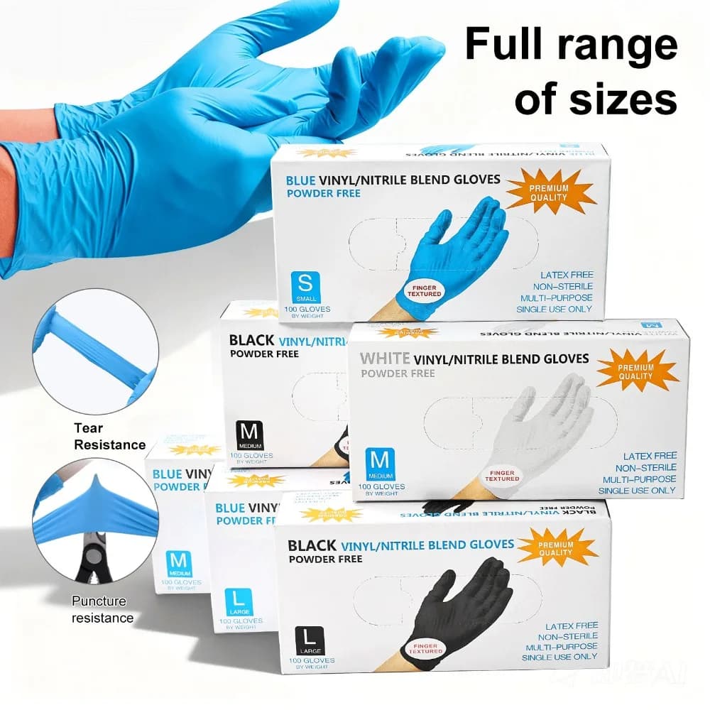 100pcs/Box Disposable Gloves S M L Nitrile and Vinyl Blend Gloves Latex-Free Powder-Free Gloves for Nail Art Cleaning Home Salon